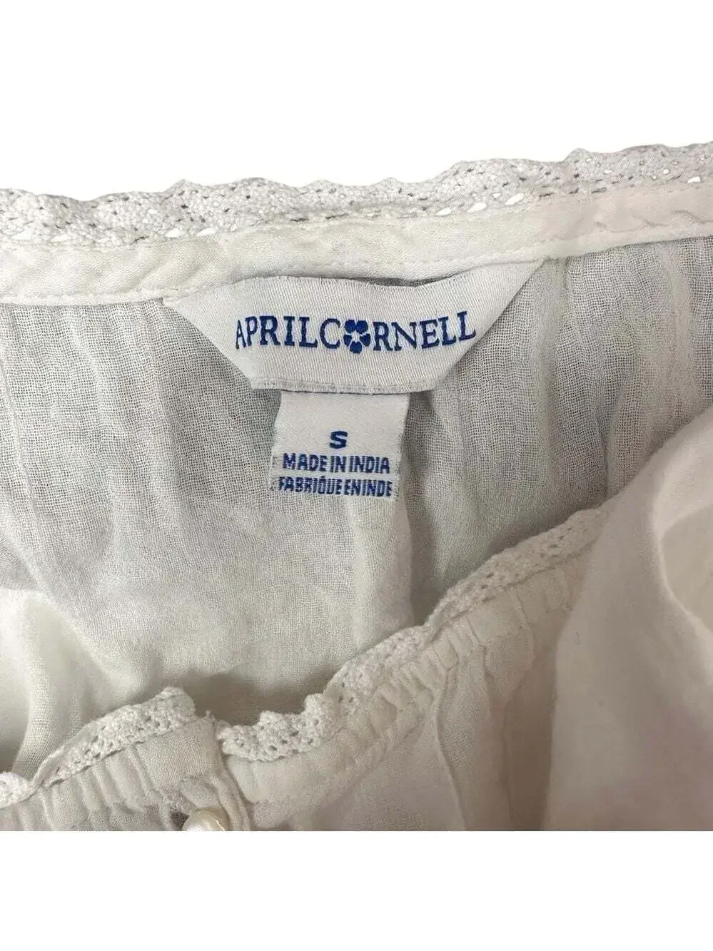 April Cornell Embroidered Dress Small White Cap Sleeve Lace Trim Boho Summer